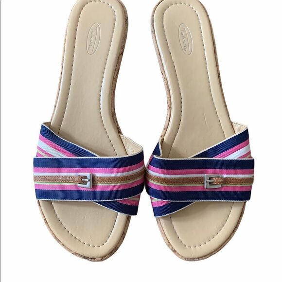 Talbots Pink/Blue Stripe Cork Preppy Wedge Sandals - Picture 6 of 8